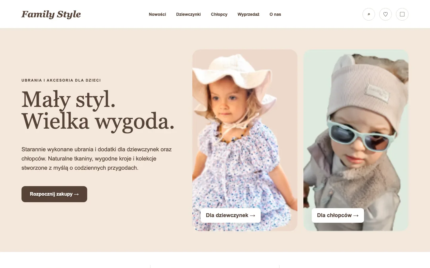Projekt sklepu internetowego z odzieżą dziecięcą Family Style