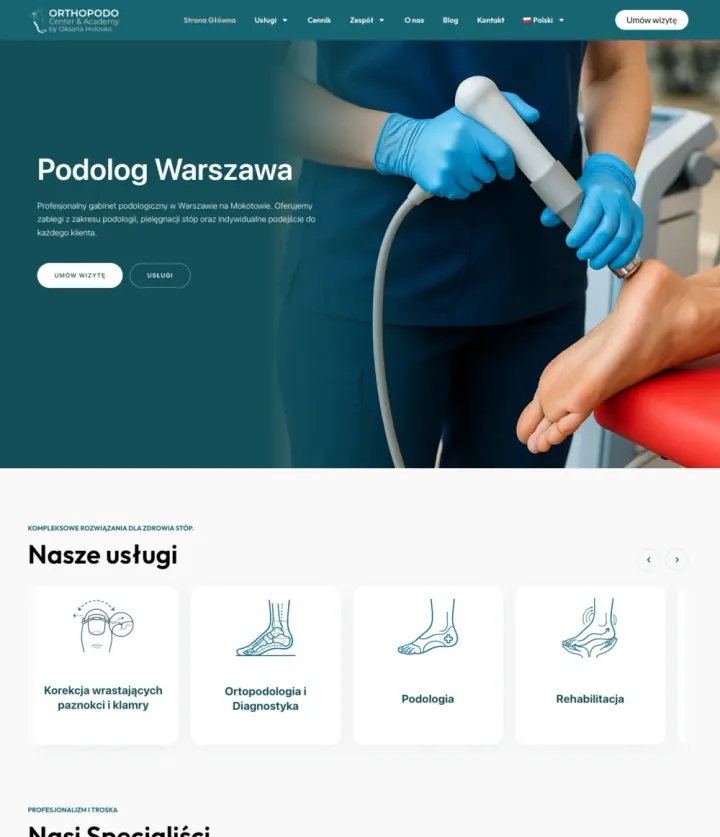 Projekt strony centrum podologicznego Orthopodo